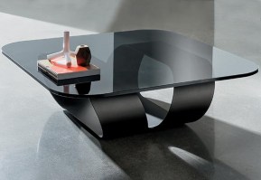 Ring table with smoked glass and black lacquered base